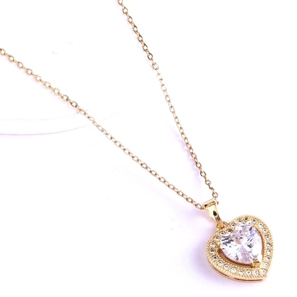 SALE 18k Gold Crystal Heart Pendant Necklace
